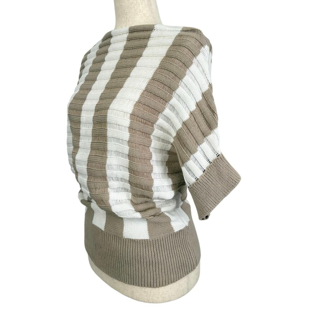 Gina Benotti Striped Knit Sweater Women’s M Dolman sleeve Beige &. White Cotton